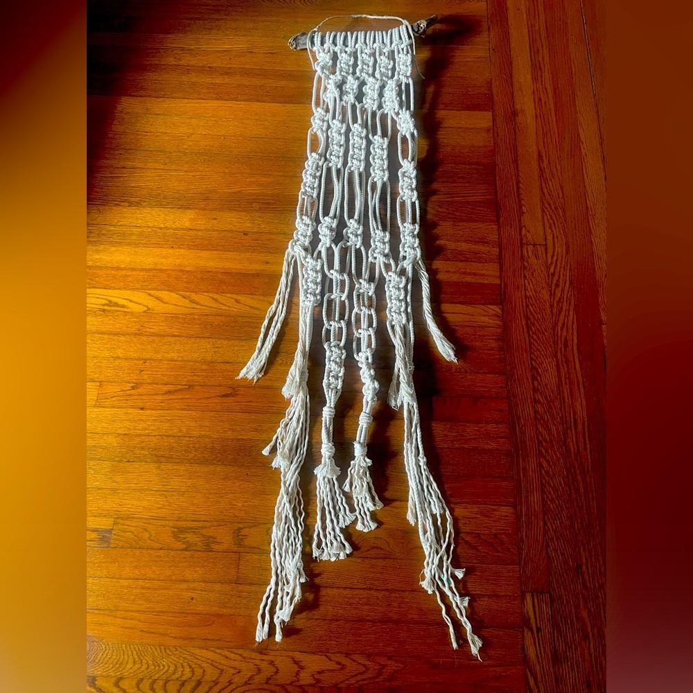 One of a kind, handmade macramé wall hanging with driftwood.